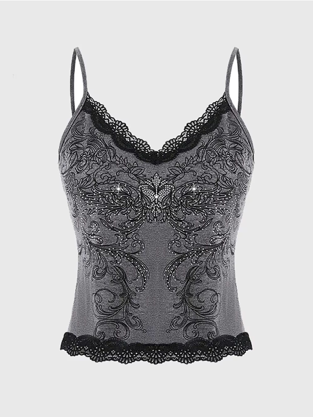 Cami Top Lace - Camisola estampada de verão, sem mangas,
